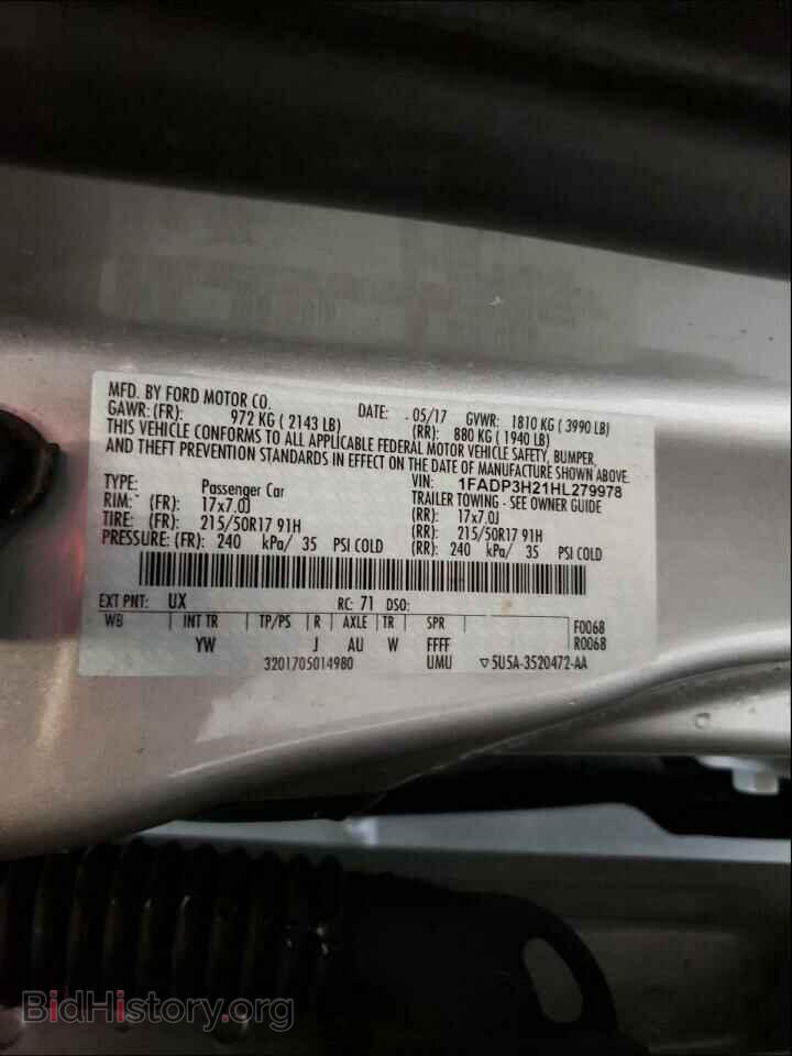 2017 FORD FOCUS - VIN: 1FADP3H21HL279978 - Фото 10