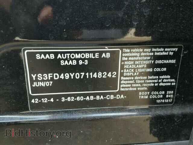 2007 SAAB 9 3 - VIN: YS3FD49Y071148242 - Фото 10