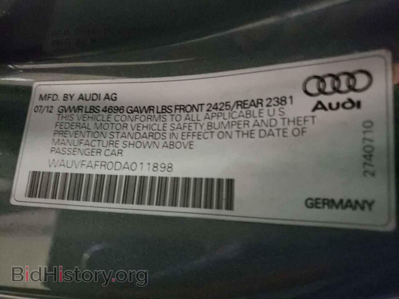2013 AUDI A5 - VIN: WAUVFAFR0DA011898 - Фото 10
