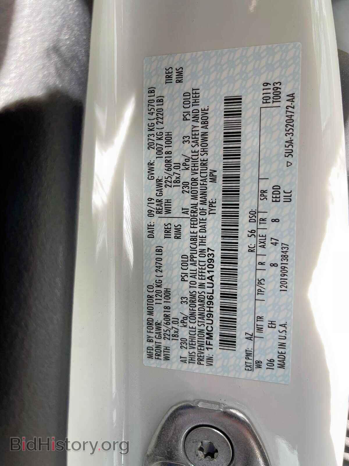 2020 FORD ESCAPE - VIN: 1FMCU9H96LUA10937 - Photo 10