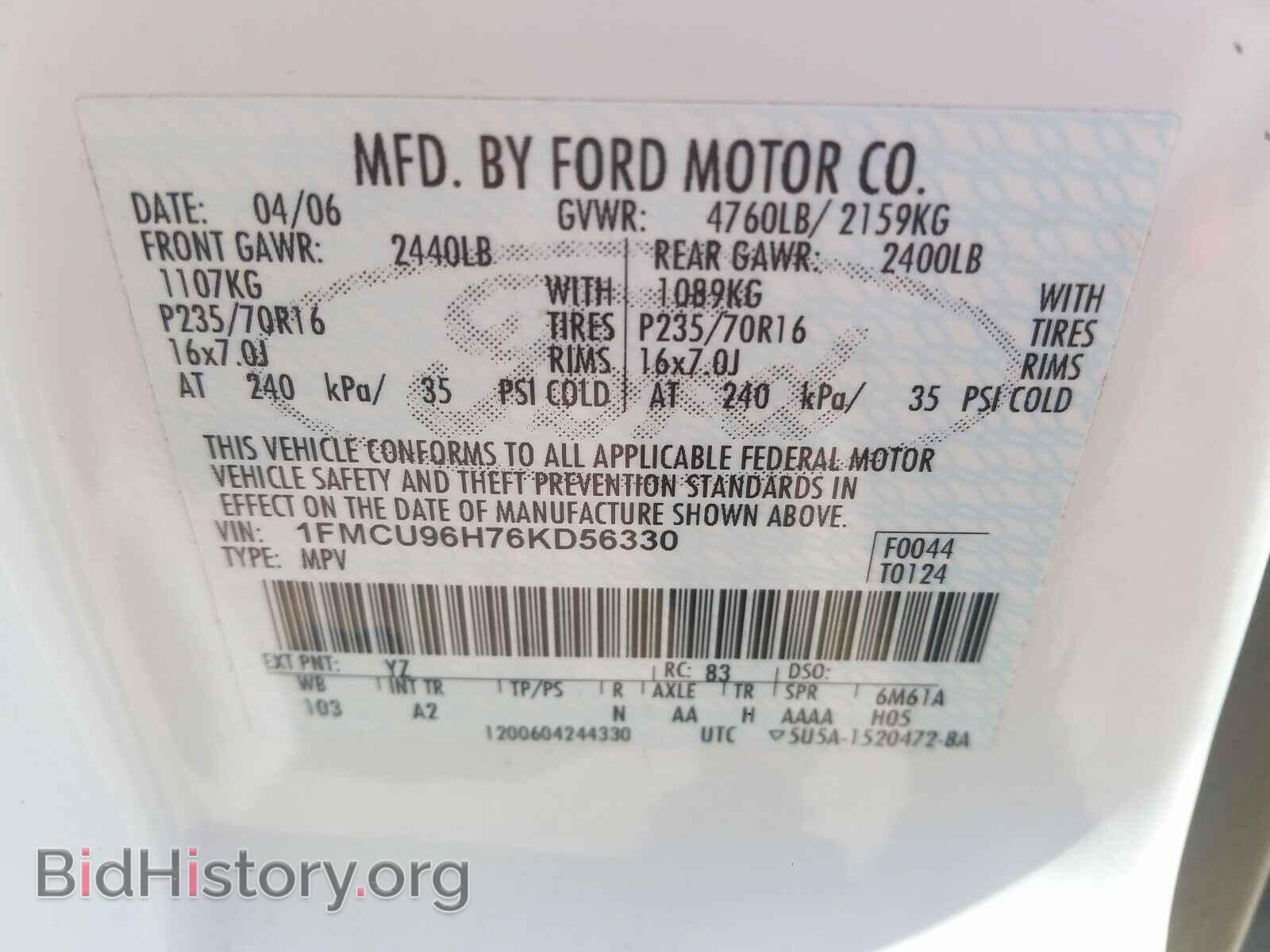 2006 FORD ESCAPE - VIN: 1FMCU96H76KD56330 - Фото 10