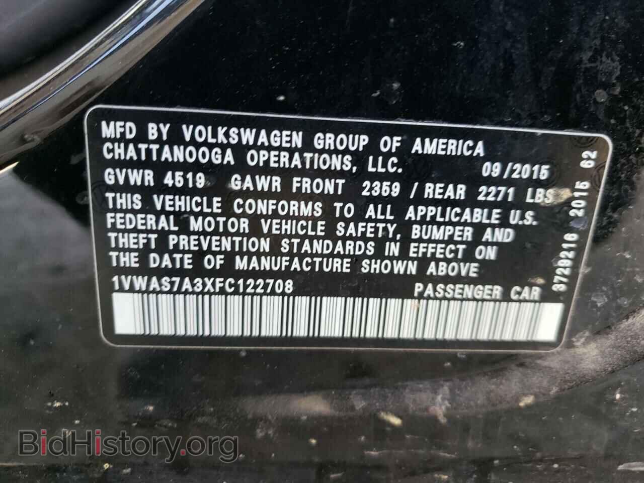 2015 VOLKSWAGEN PASSAT - VIN: 1VWAS7A3XFC122708 - Фото 10