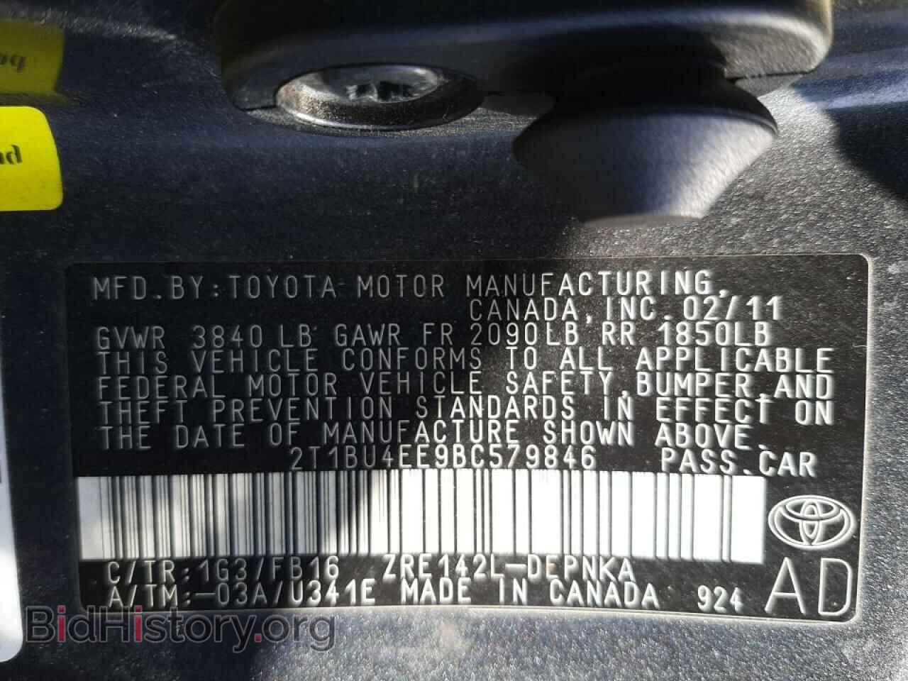 2011 TOYOTA COROLLA - VIN: 2T1BU4EE9BC579846 - Фото 10