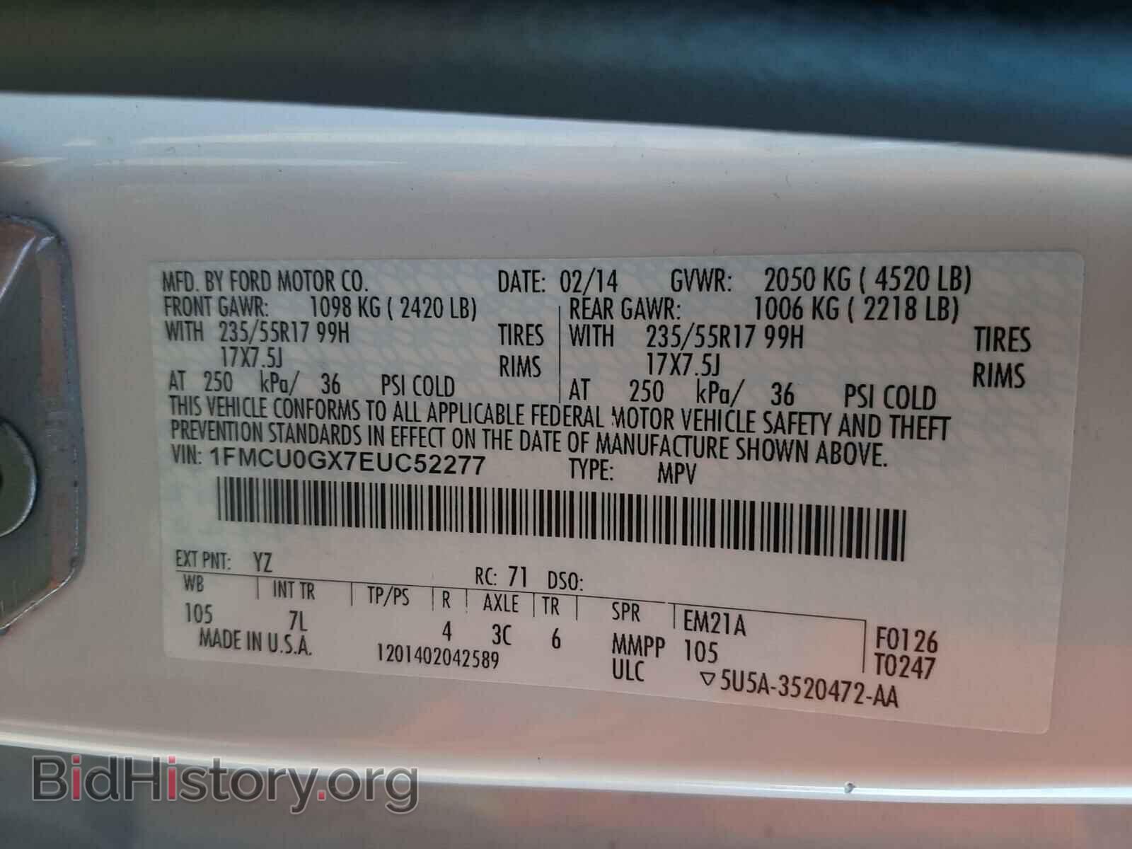 2014 FORD ESCAPE - VIN: 1FMCU0GX7EUC52277 - Фото 10