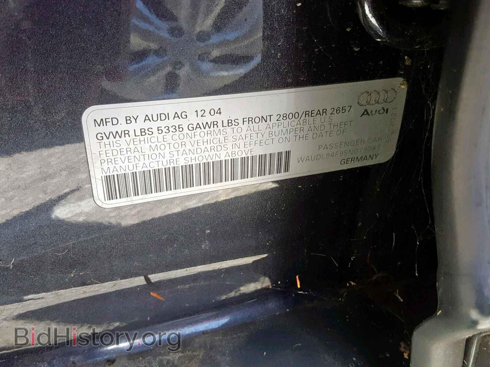 2005 AUDI A6 - VIN: WAUDL94F95N079087 - Фото 10