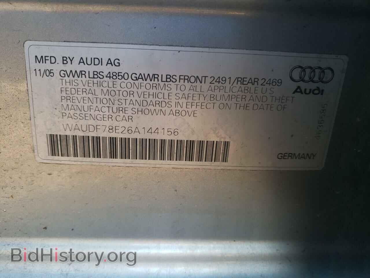 2006 AUDI A4 - VIN: WAUDF78E26A144156 - Фото 10
