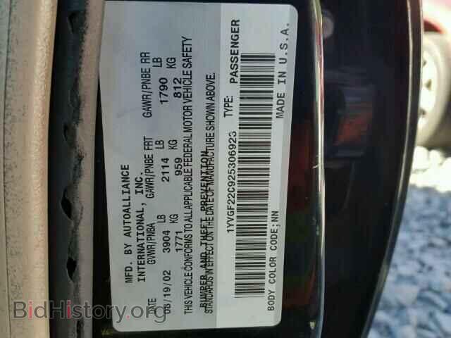 2002 MAZDA 626 - VIN: 1YVGF22C925306923 - Фото 10
