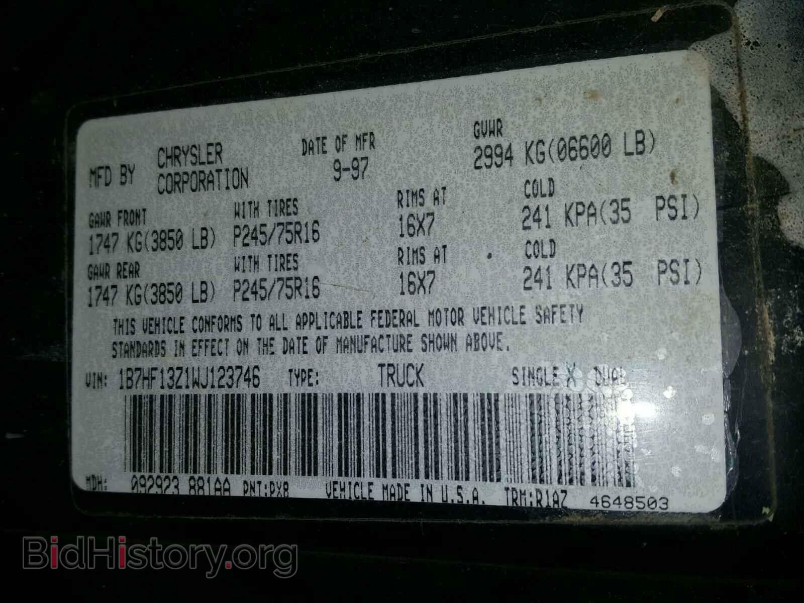 1998 DODGE RAM 1500 - VIN: 1B7HF13Z1WJ123746 - Фото 10