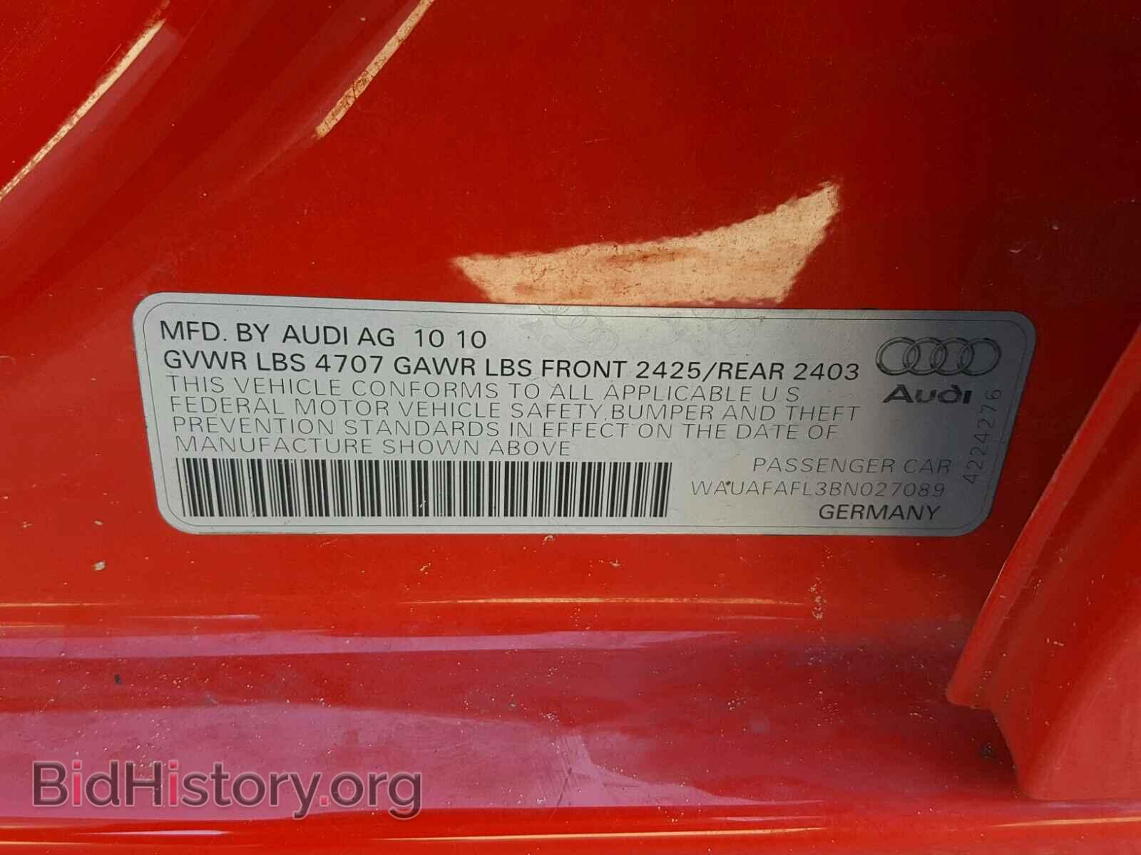 2011 AUDI A4 - VIN: WAUAFAFL3BN027089 - Фото 10