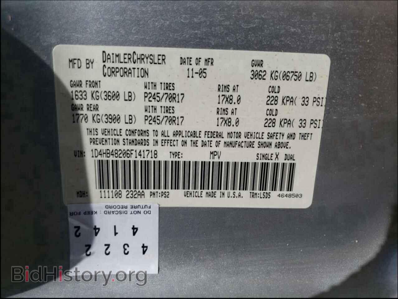 2006 DODGE DURANGO - VIN: 1D4HB48206F141718 - Фото 10