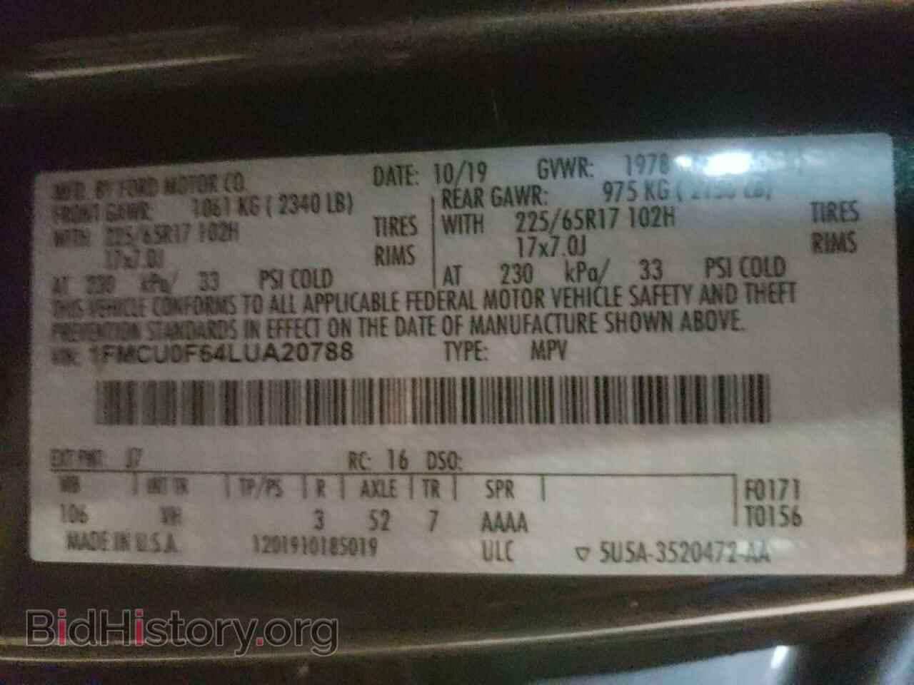 2020 FORD ESCAPE - VIN: 1FMCU0F64LUA20788 - Фото 10