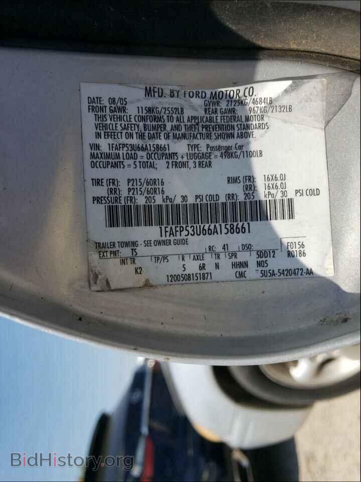 2006 FORD TAURUS - VIN: 1FAFP53U66A158661 - Фото 10