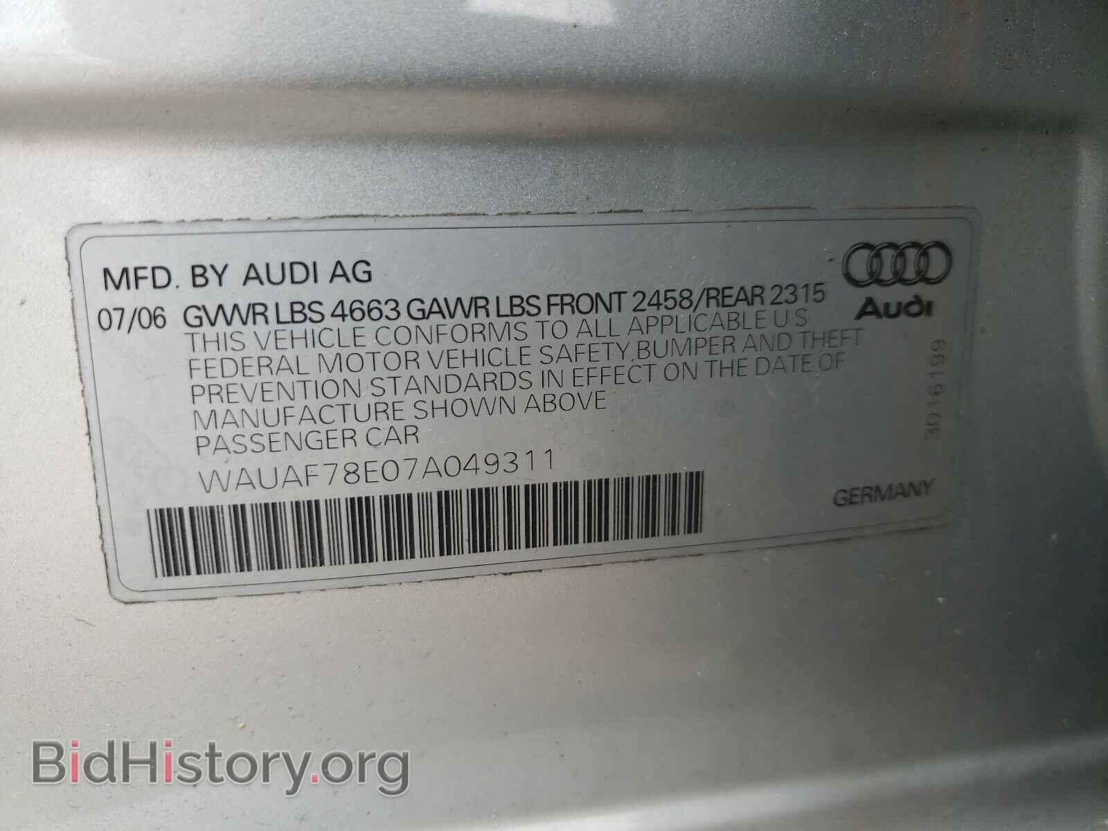 2007 AUDI A4 - VIN: WAUAF78E07A049311 - Фото 10