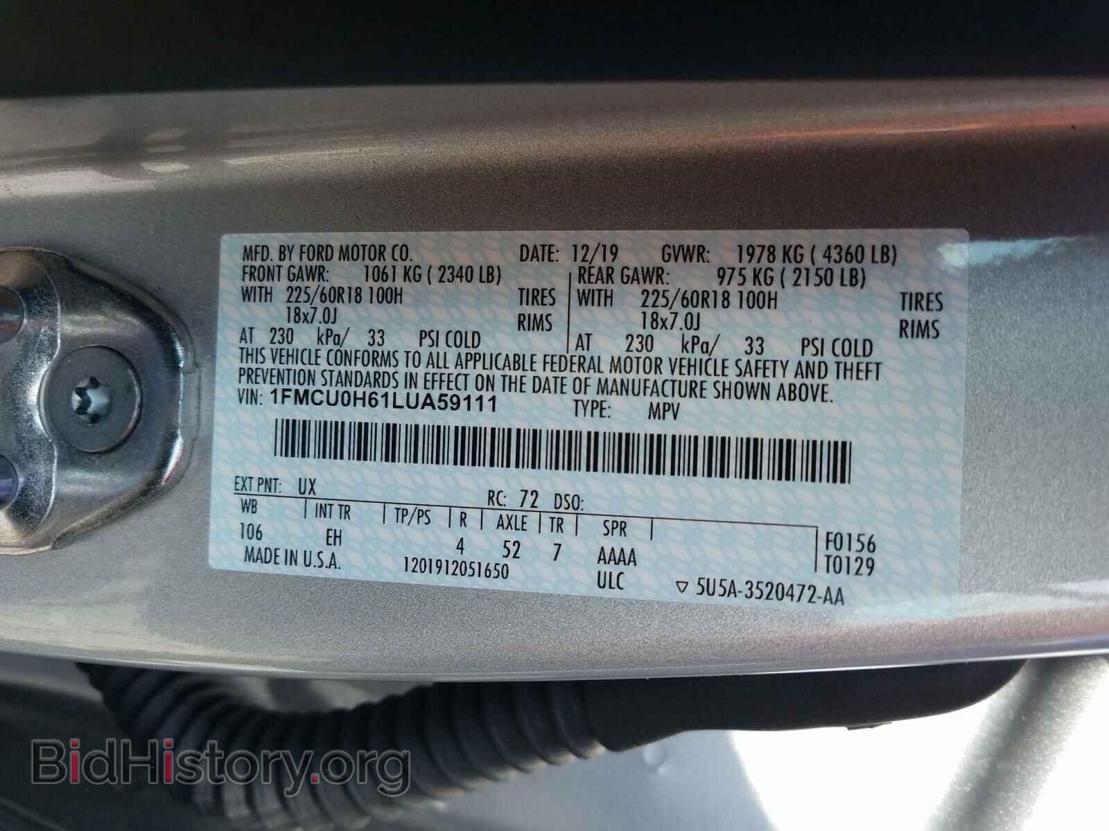 2020 FORD ESCAPE - VIN: 1FMCU0H61LUA59111 - Photo 10