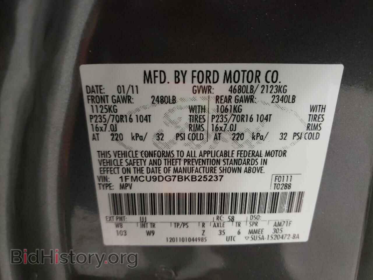 2011 FORD ESCAPE - VIN: 1FMCU9DG7BKB25237 - Фото 10