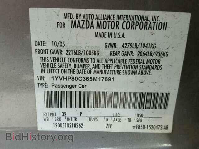2006 MAZDA 6 - VIN: 1YVHP80C365M17691 - Фото 10