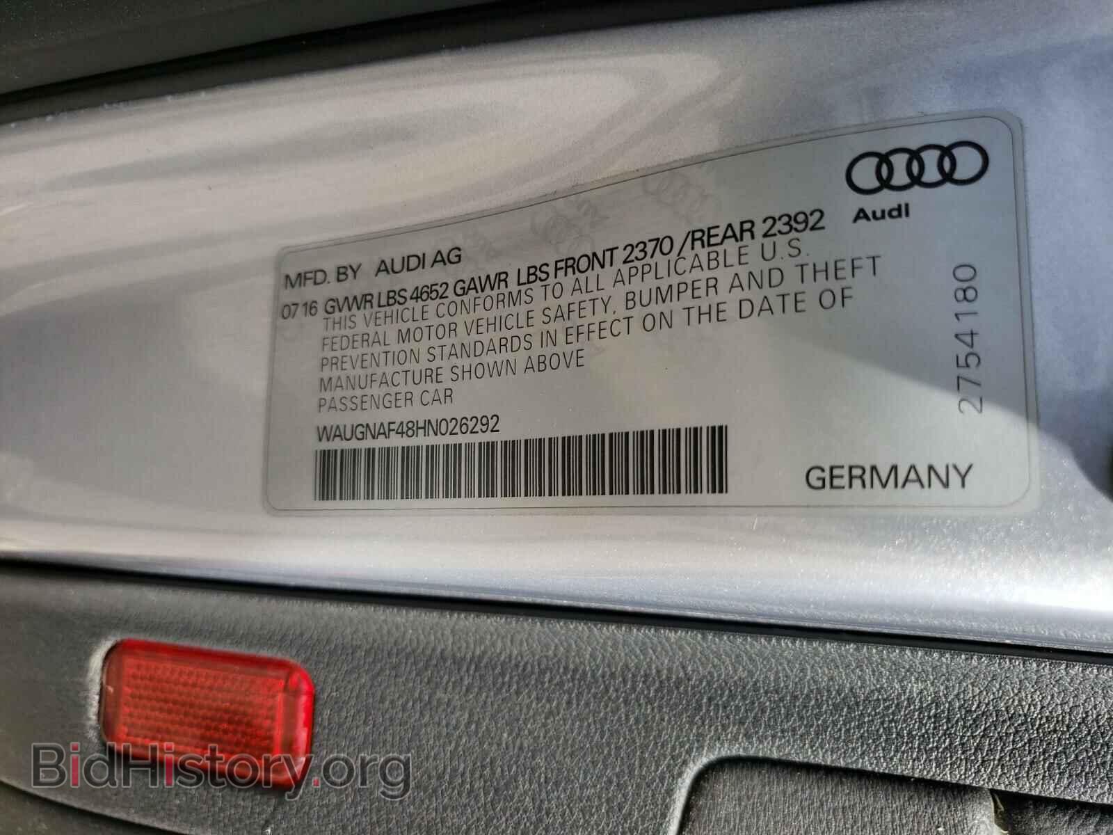 2017 AUDI A4 - VIN: WAUGNAF48HN026292 - Фото 10
