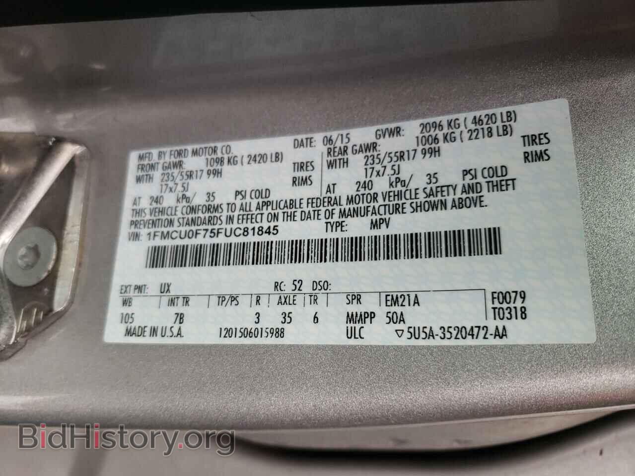 2015 FORD ESCAPE - VIN: 1FMCU0F75FUC81845 - Фото 10