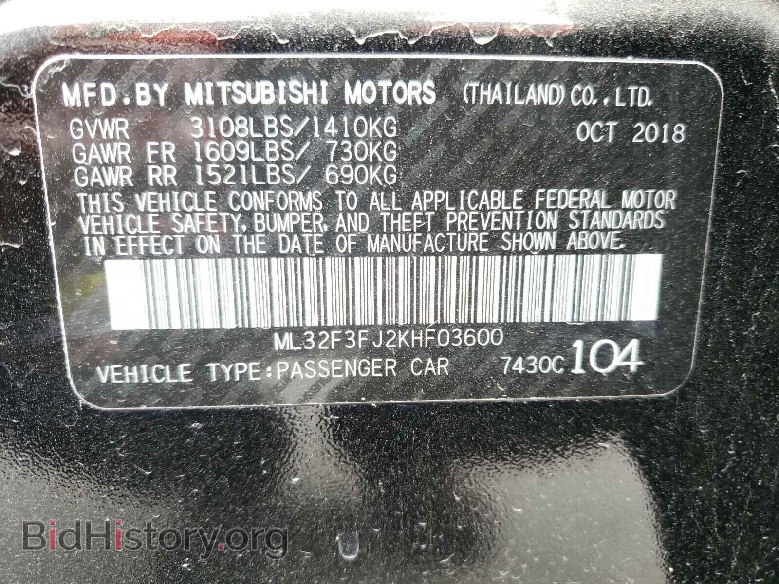 2019 MITSUBISHI MIRAGE - VIN: ML32F3FJ2KHF03600 - Фото 10
