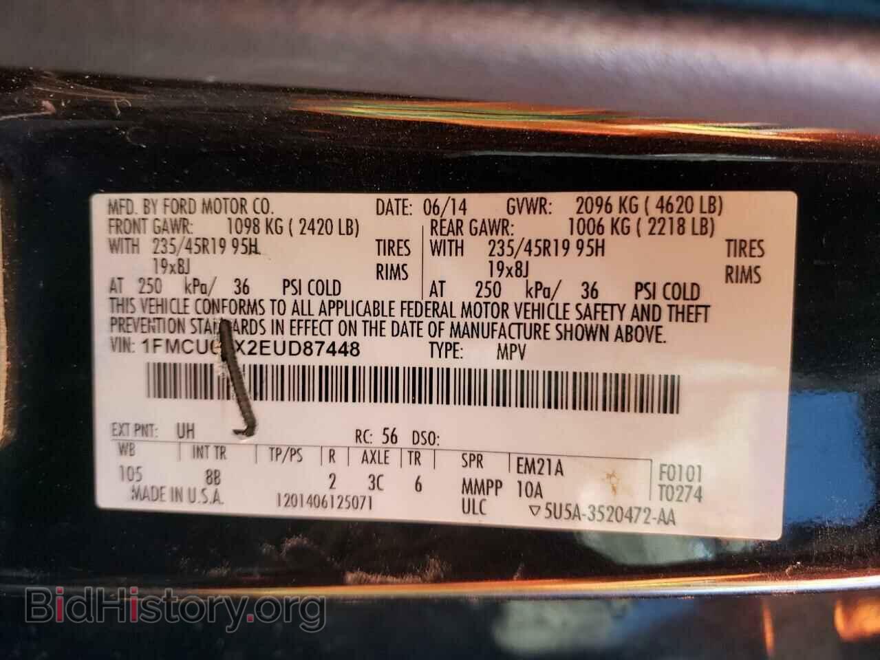 2014 FORD ESCAPE - VIN: 1FMCU0JX2EUD87448 - Фото 12