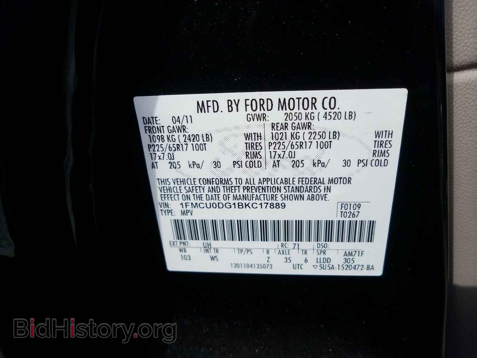 2011 FORD ESCAPE - VIN: 1FMCU0DG1BKC17889 - Фото 10