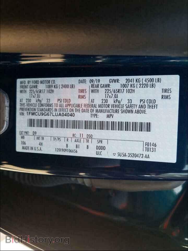2020 FORD ESCAPE - VIN: 1FMCU9G67LUA04040 - Фото 10