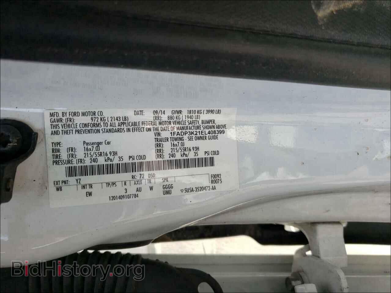 2014 FORD FOCUS - VIN: 1FADP3K21EL408399 - Фото 10