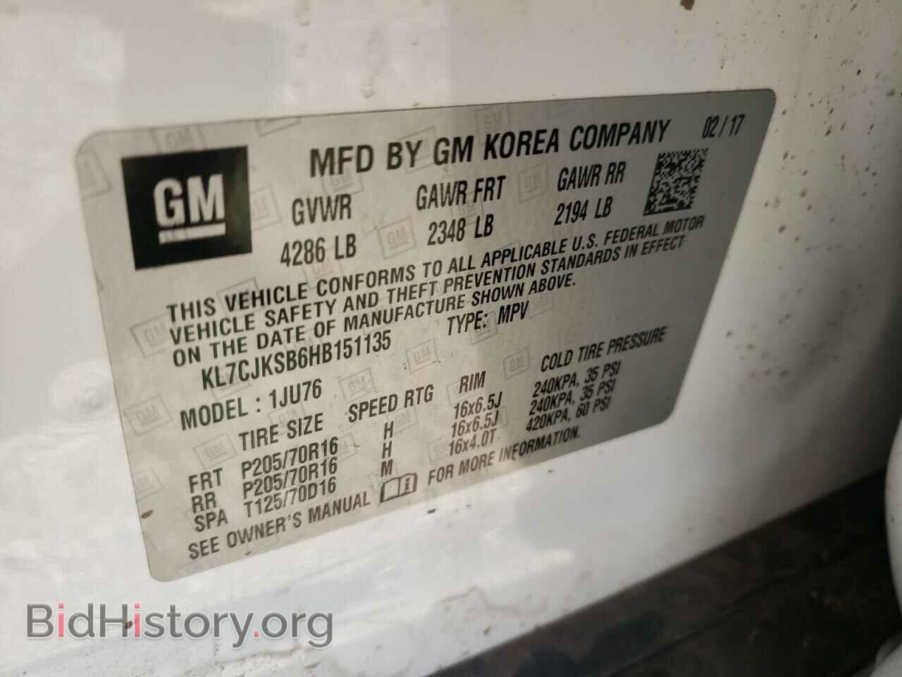 2017 CHEVROLET TRAX - VIN: KL7CJKSB6HB151135 - Фото 10