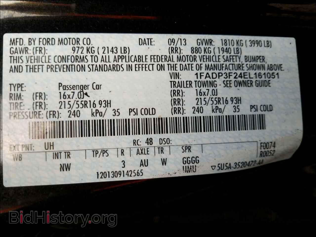 2014 FORD FOCUS - VIN: 1FADP3F24EL161051 - Фото 10