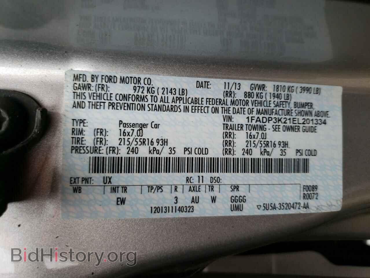 2014 FORD FOCUS - VIN: 1FADP3K21EL201334 - Фото 10