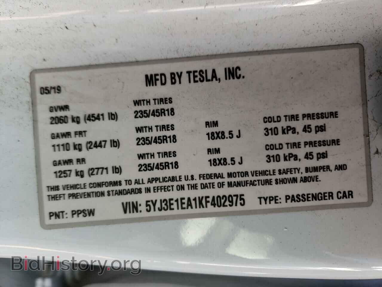 2019 TESLA MODEL 3 - VIN: 5YJ3E1EA1KF402975 - Фото 13
