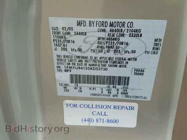 2005 FORD ESCAPE - VIN: 1FMYU94155KD53730 - Фото 10