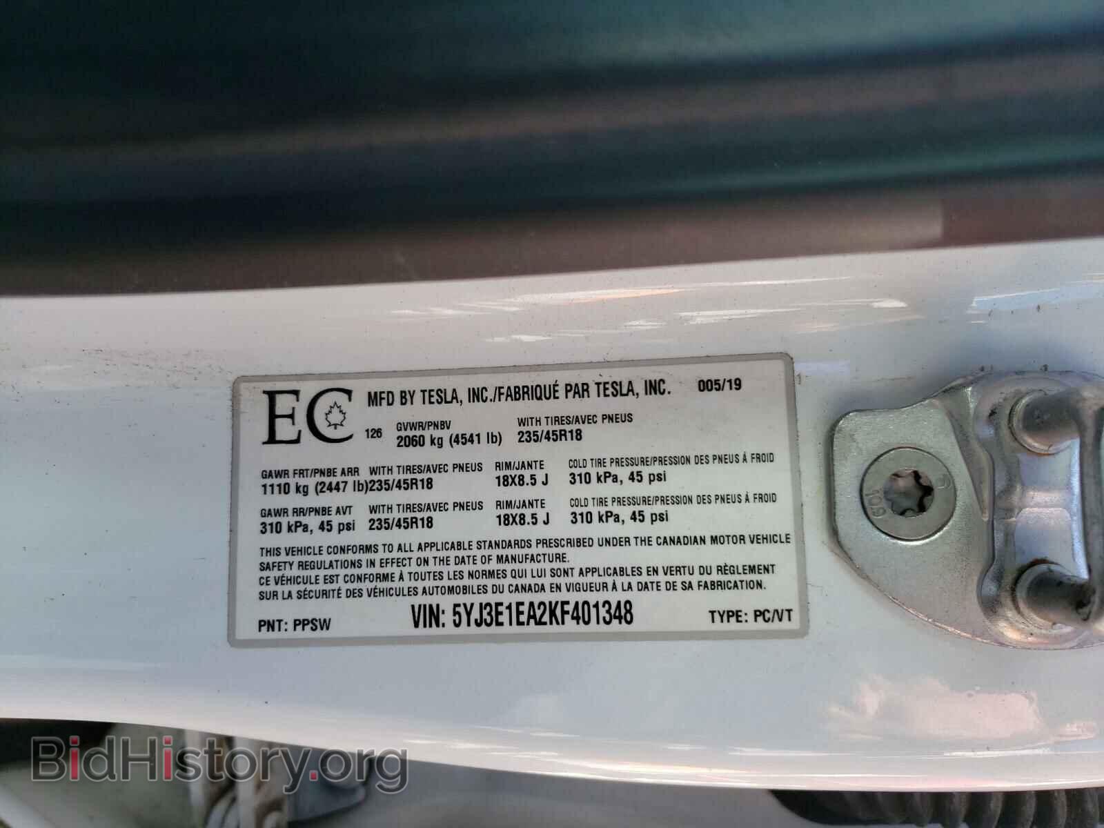 2019 TESLA MODEL 3 - VIN: 5YJ3E1EA2KF401348 - Photo 10