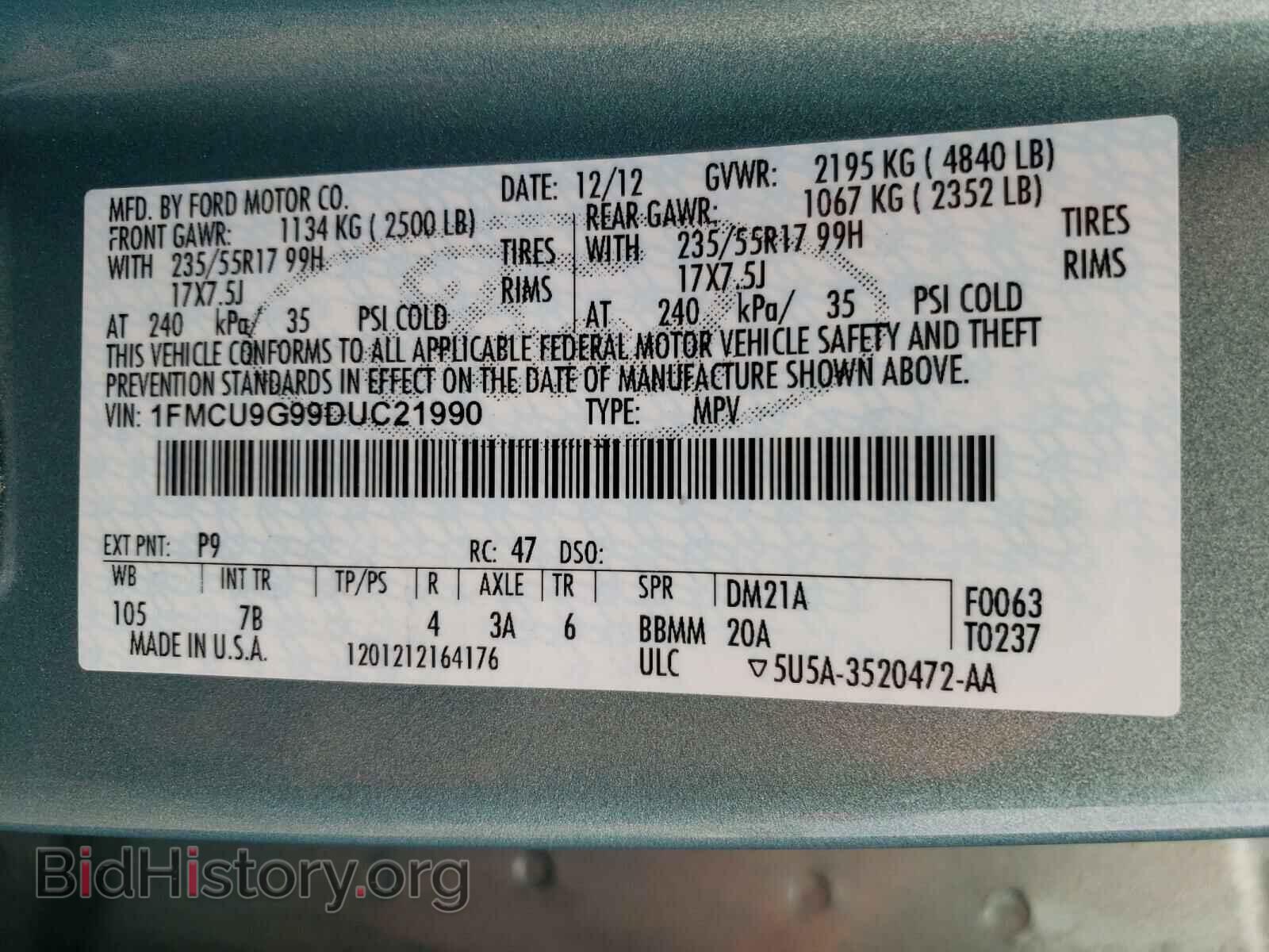 2013 FORD ESCAPE - VIN: 1FMCU9G99DUC21990 - Photo 10