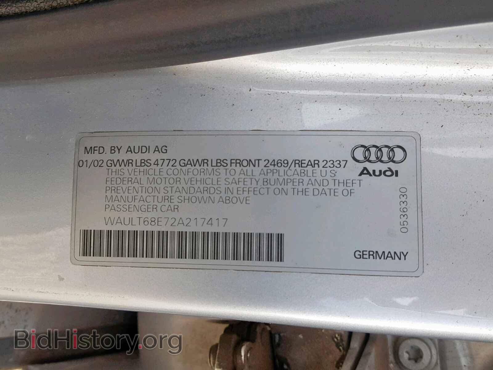 2002 AUDI A4 - VIN: WAULT68E72A217417 - Photo 10