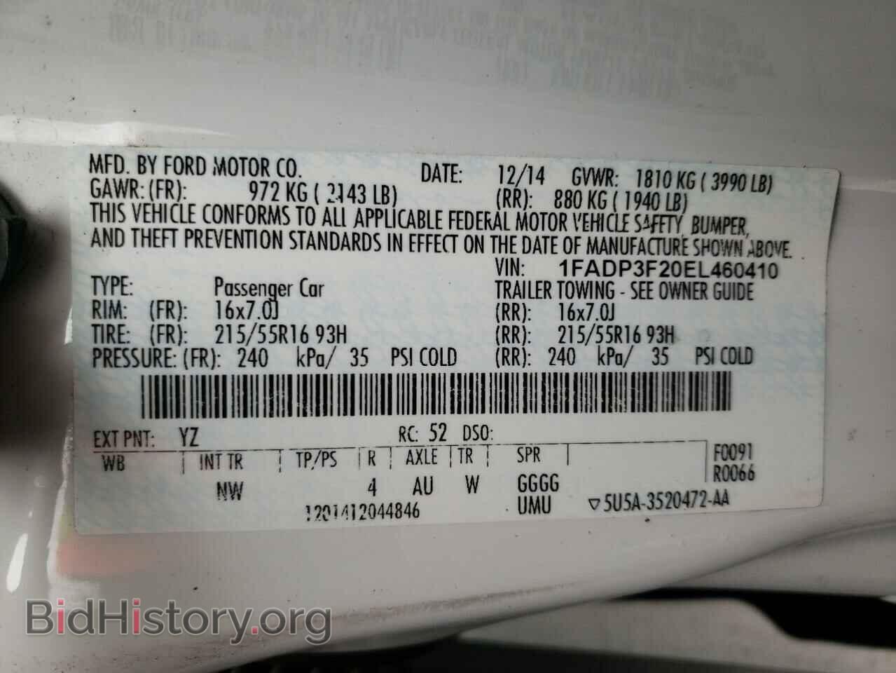 2014 FORD FOCUS - VIN: 1FADP3F20EL460410 - Фото 10