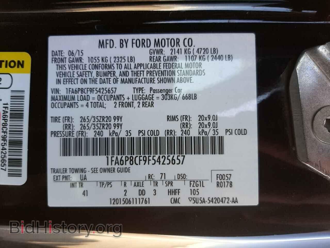 2015 FORD MUSTANG - VIN: 1FA6P8CF9F5425657 - Фото 10
