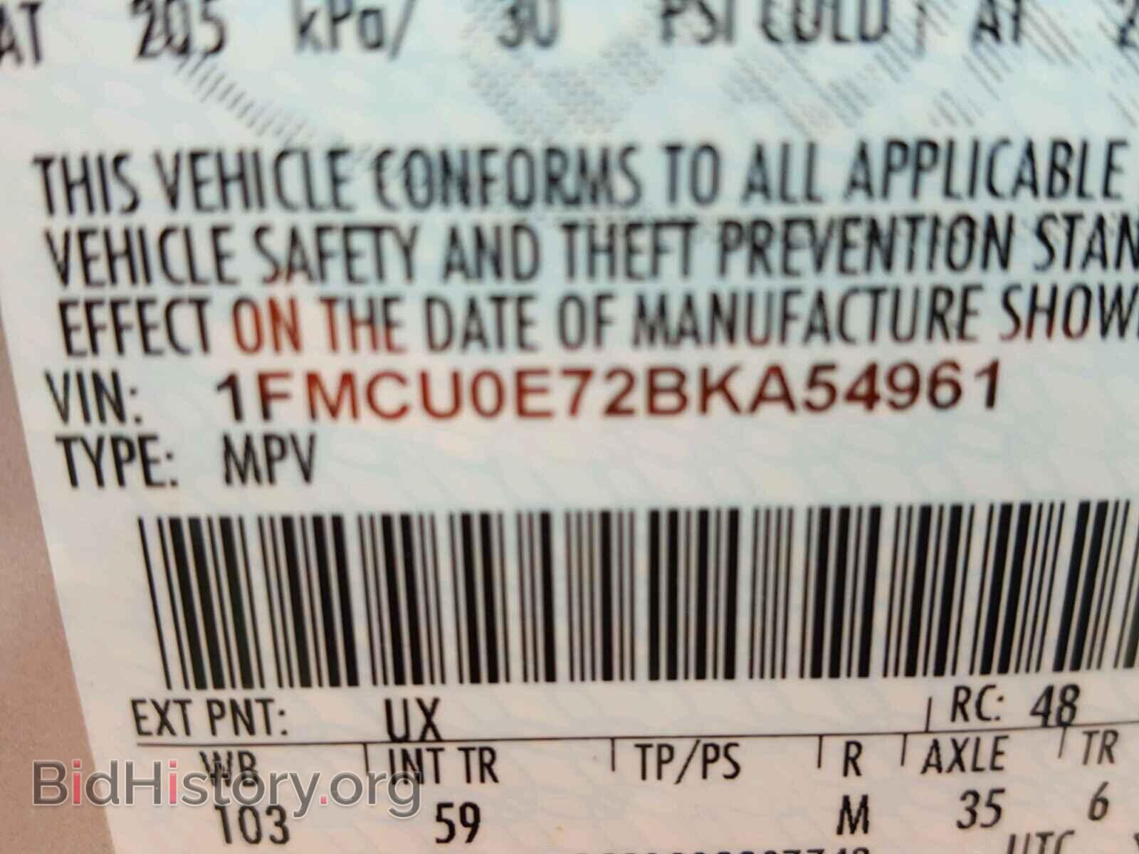 2011 FORD ESCAPE - VIN: 1FMCU0E72BKA54961 - Фото 10