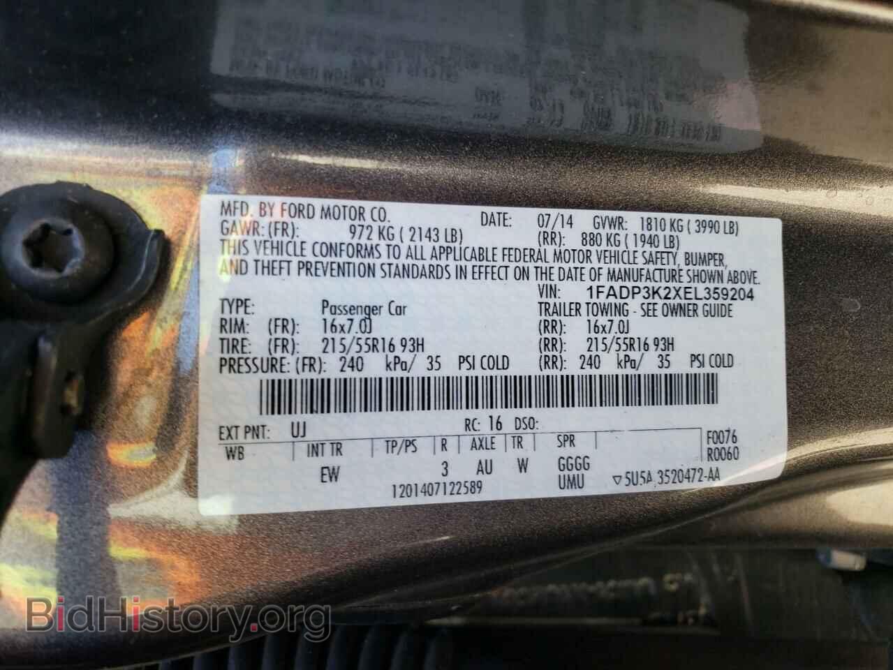 2014 FORD FOCUS - VIN: 1FADP3K2XEL359204 - Фото 10