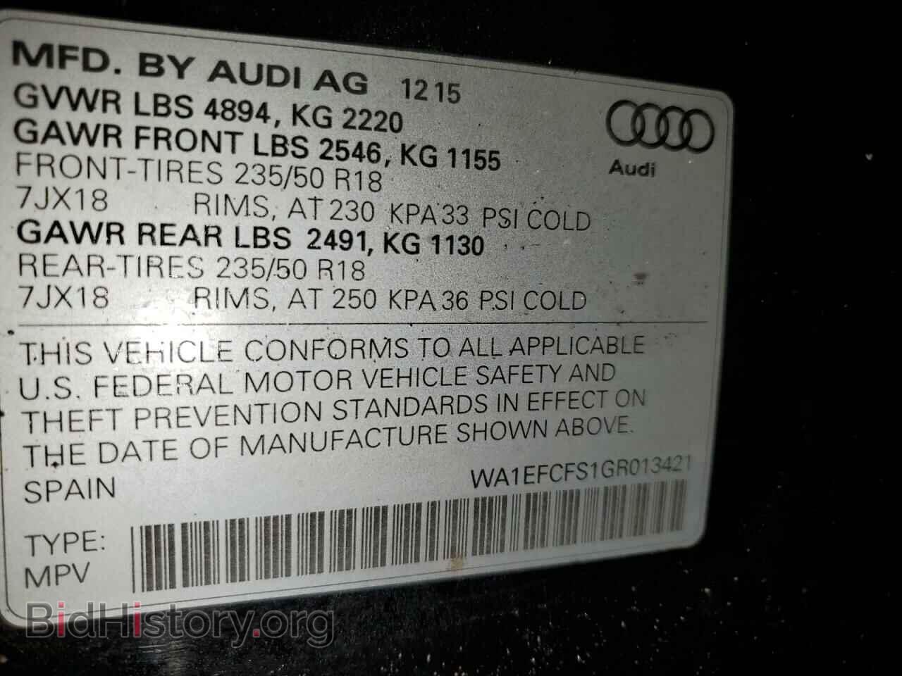 2016 AUDI Q3 - VIN: WA1EFCFS1GR013421 - Фото 12