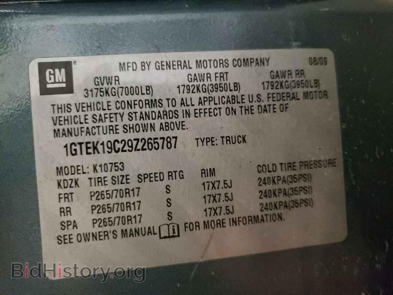 2009 GMC SIERRA - VIN: 1GTEK19C29Z265787 - Фото 10
