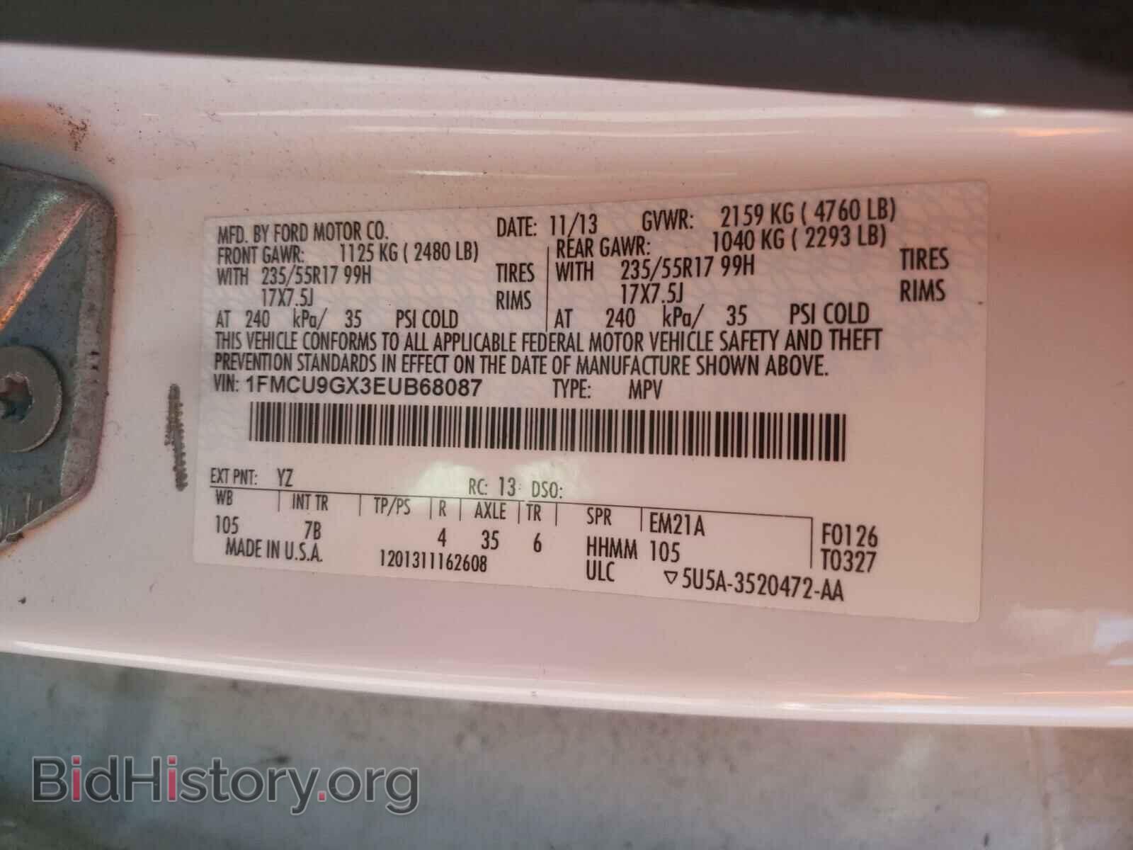 2014 FORD ESCAPE - VIN: 1FMCU9GX3EUB68087 - Фото 10
