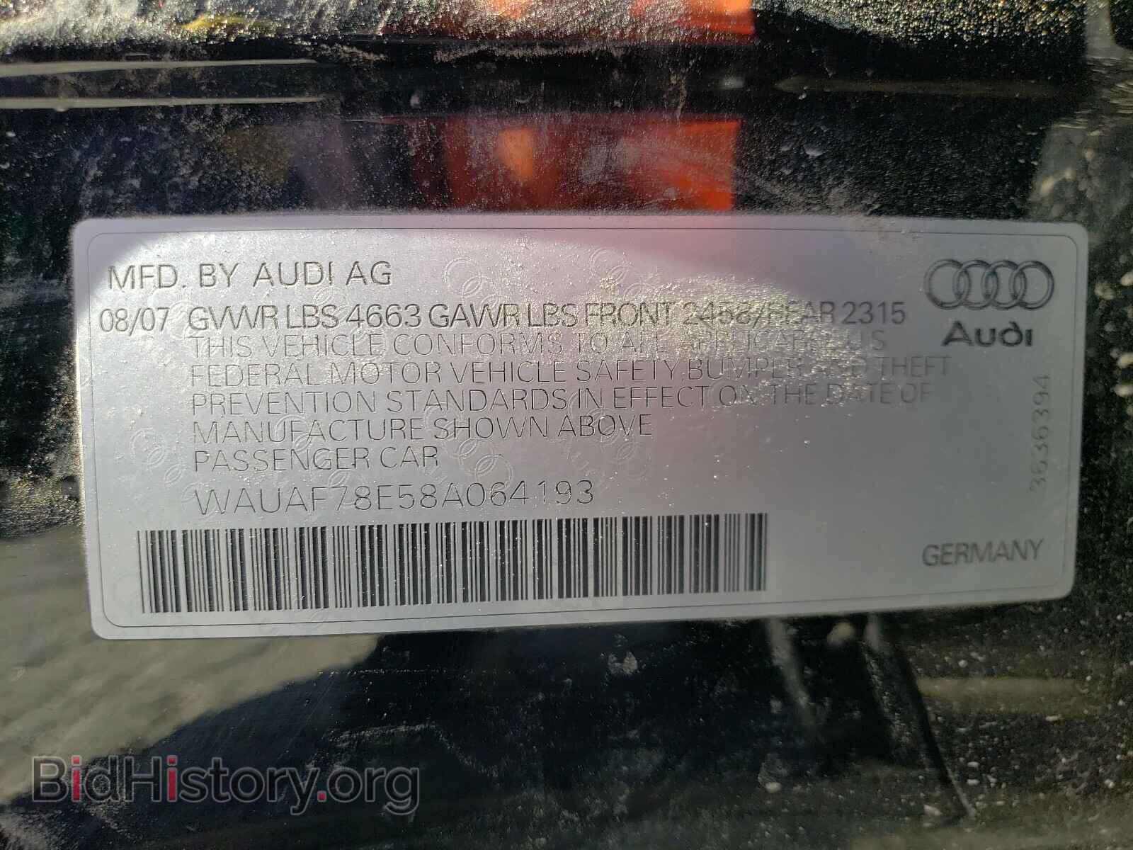 2008 AUDI A4 - VIN: WAUAF78E58A064193 - Фото 10