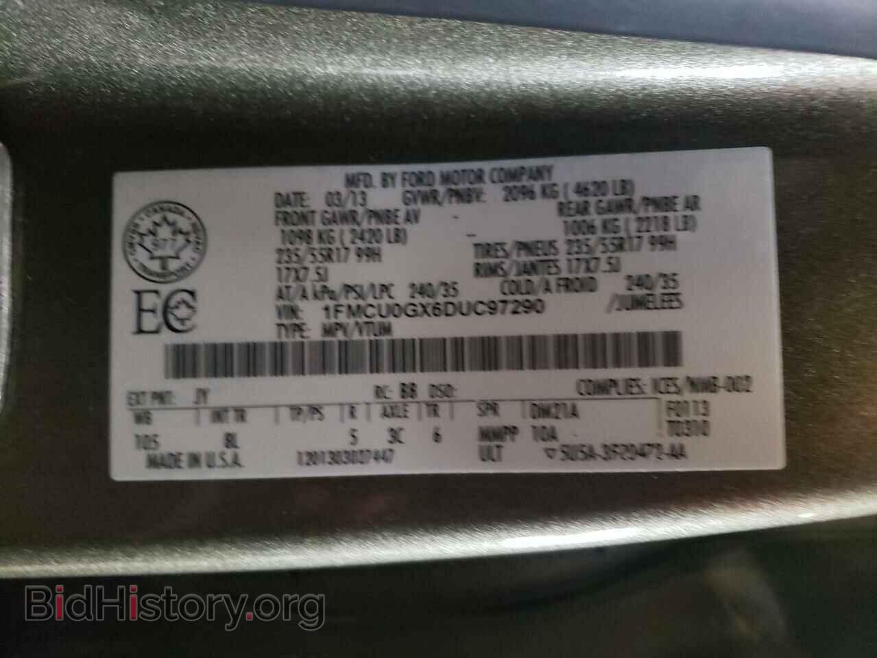 2013 FORD ESCAPE - VIN: 1FMCU0GX6DUC97290 - Фото 10