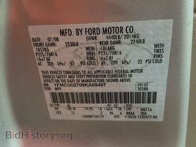 2009 FORD ESCAPE - VIN: 1FMCU02709KA09497 - Фото 10