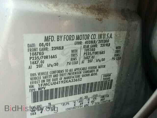 2002 FORD ESCAPE - VIN: 1FMCU04192KA33652 - Фото 10