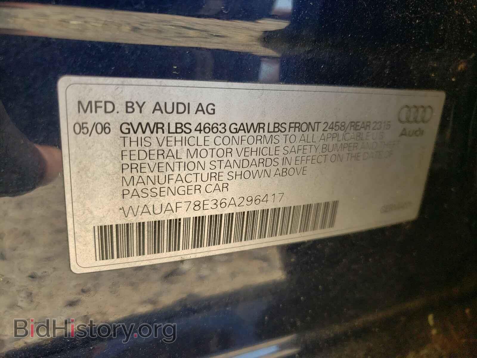 2006 AUDI A4 - VIN: WAUAF78E36A296417 - Фото 10