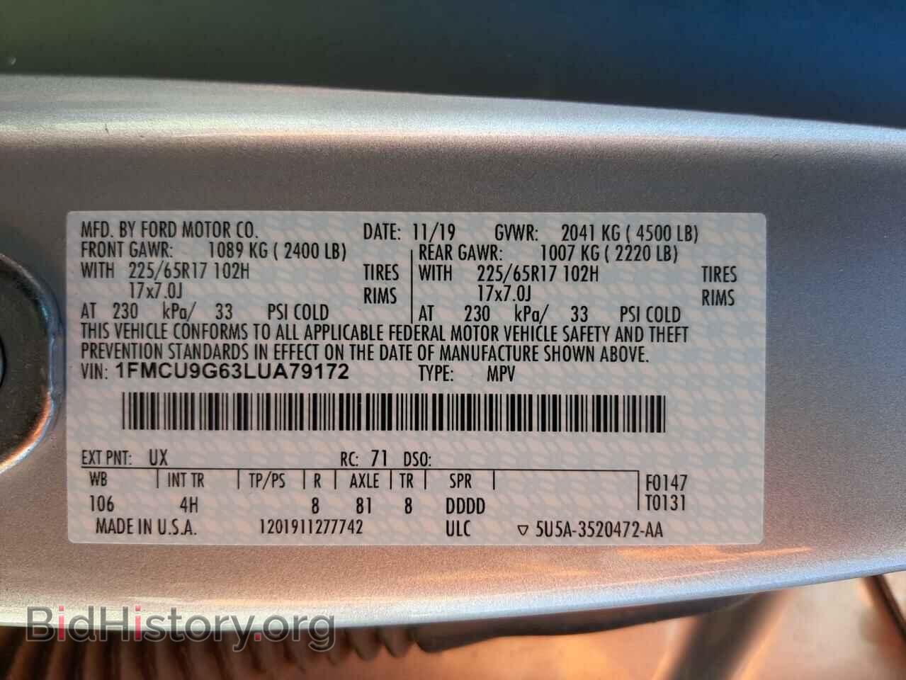 2020 FORD ESCAPE - VIN: 1FMCU9G63LUA79172 - Photo 10
