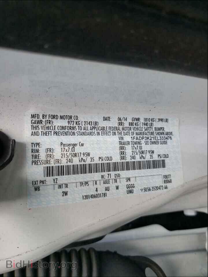 2014 FORD FOCUS - VIN: 1FADP3K21EL333476 - Фото 10