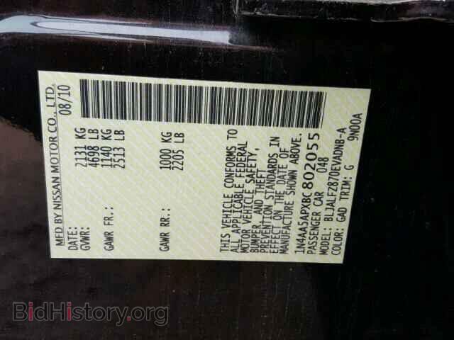 2011 NISSAN MAXIMA - VIN: 1N4AA5APXBC802055 - Фото 10